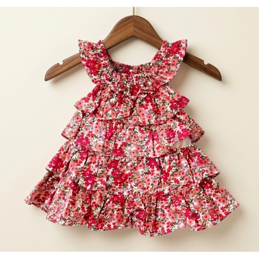 Baby Beri Pink Ruffle Tiered‎ Dress 2-Piece Set 3-6M Floral Flowers VTG Y2K